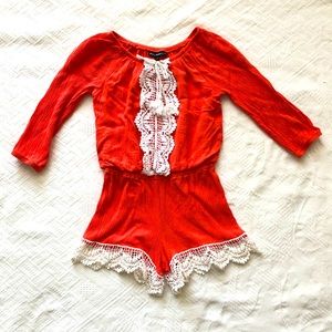 Orange boho Romper, girls small